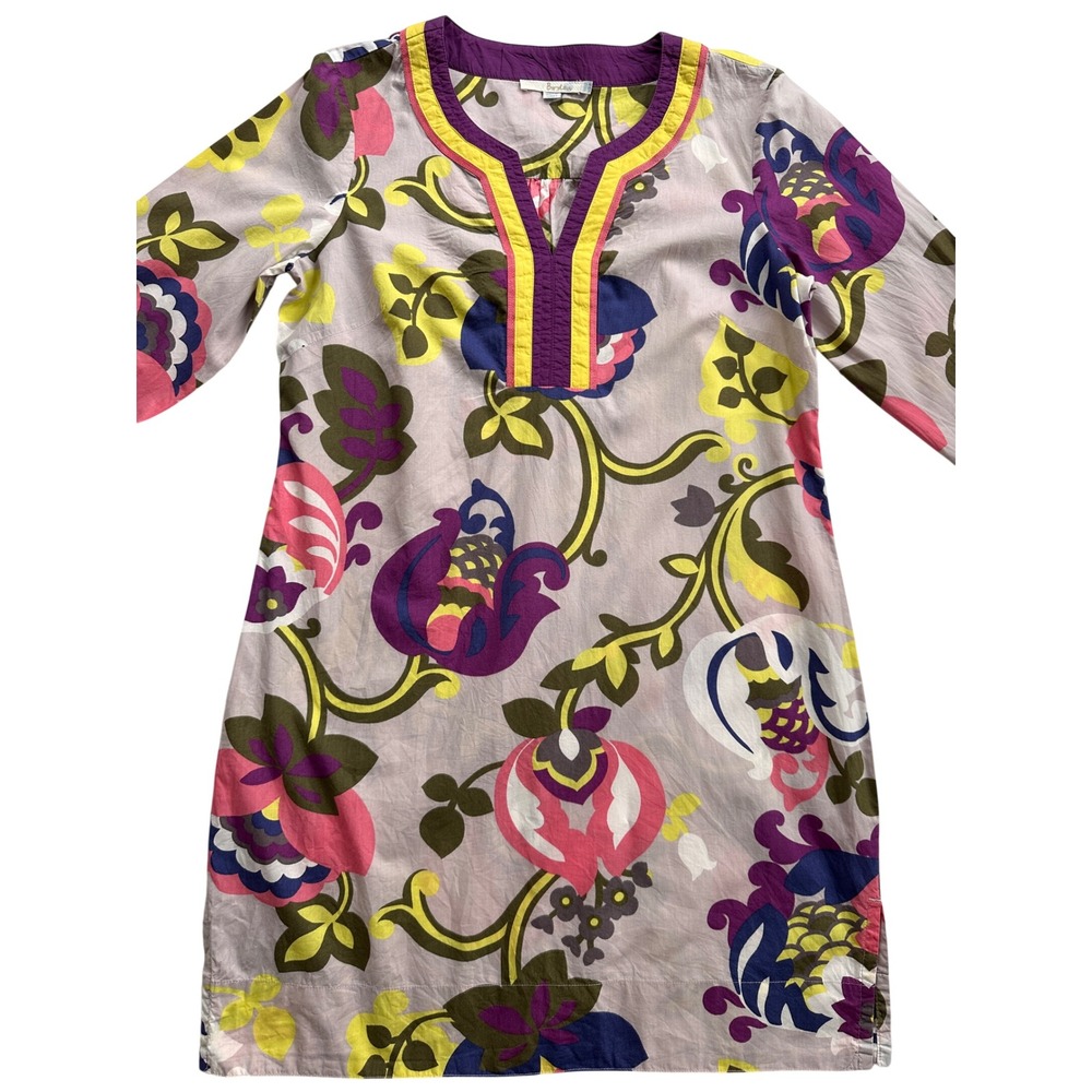 Boden Floral Tunic Dress Women Size 8 Multi Color Cotton 3/4 Sleeve Excellent